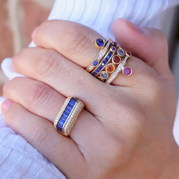 ita Blue Sapphire & Amethyst Mega Ray Stacker Ring
