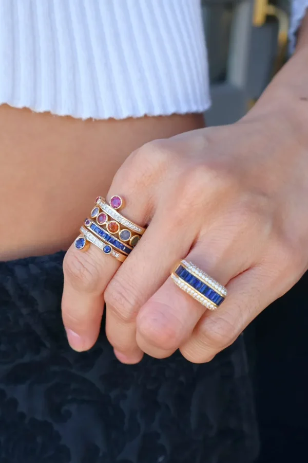 ita Blue Sapphire & Amethyst Mega Ray Stacker Ring
