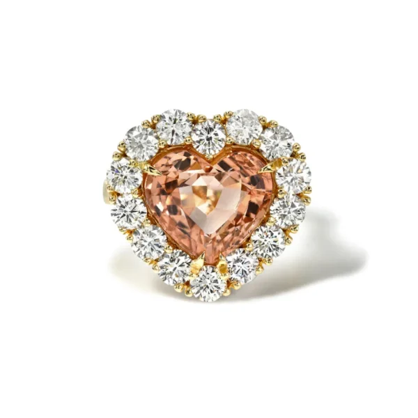 Retrouvai Heart Peach Tourmaline & Diamond Heirloom Bezel Ring