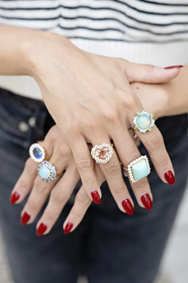 Retrouvai Heart Peach Tourmaline & Diamond Heirloom Bezel Ring