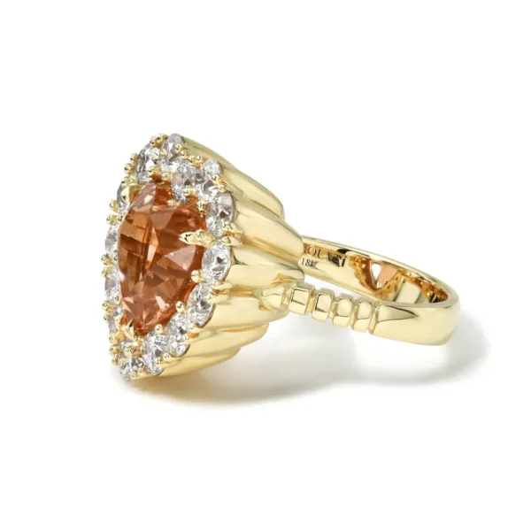 Retrouvai Heart Peach Tourmaline & Diamond Heirloom Bezel Ring