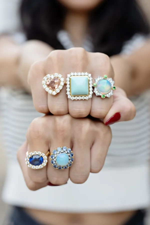Retrouvai Heart Peach Tourmaline & Diamond Heirloom Bezel Ring