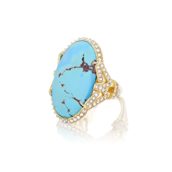 Arunashi Lavender Turquoise Ring with Diamond Border