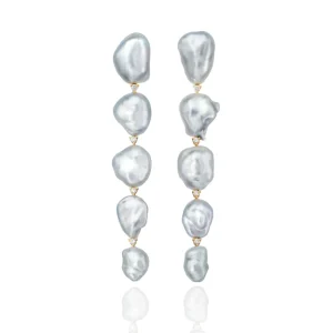 Assael Long Keshi Pearl Earrings with Diamonds