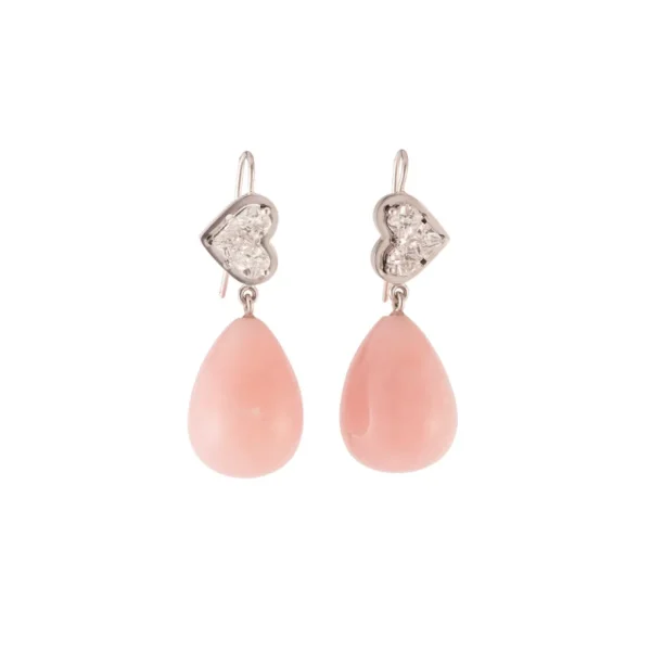 Sylva & Cie Mosaic Diamond Heart & Pink Opal Drop Earrings