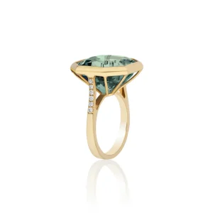 Goshwara Octagon Prasiolite Ring with Diamonds