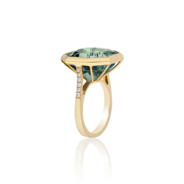 Goshwara Octagon Prasiolite Ring with Diamonds