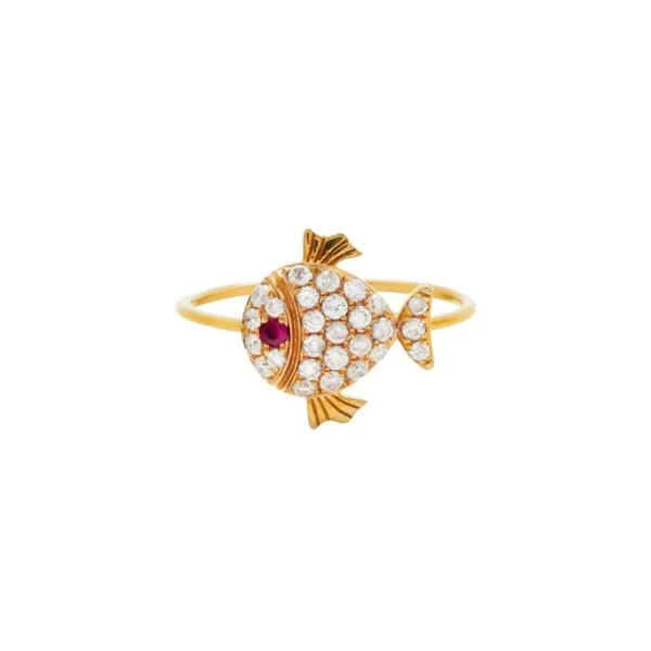 Yvonne Léon Petite Diamond & Ruby Fish Ring