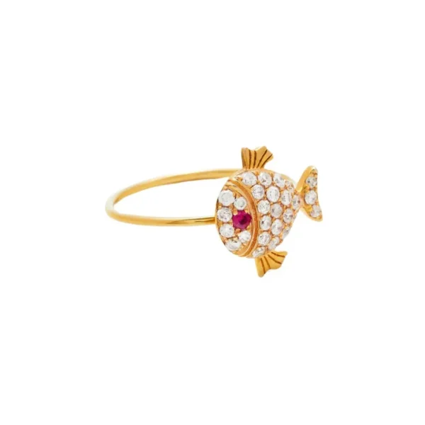 Yvonne Léon Petite Diamond & Ruby Fish Ring