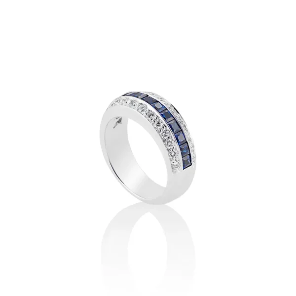 TinyGods Square Sapphire and Diamond Channel Ring