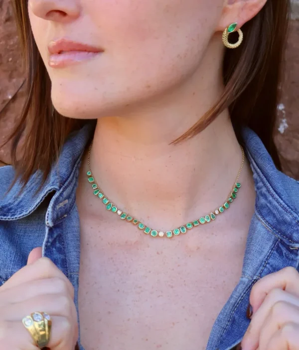 Jenna Blake Twisted Emerald Snake Hoops