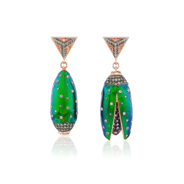 Bibi Van Der Velden Up Side Down Green Scarab Earrings