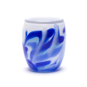 Paul Arnhold Glass White Vase with Royal, Sky and Light Blue Swirls